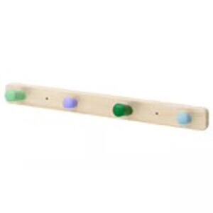 IKEA FLISAT Solid Wood Wall Rack with 4 Colorful Non-Slip Knobs for Kids